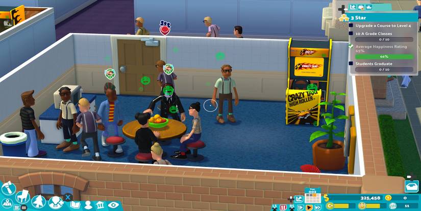 Happy Students talking to one another in the Student Union in Two Point Campus