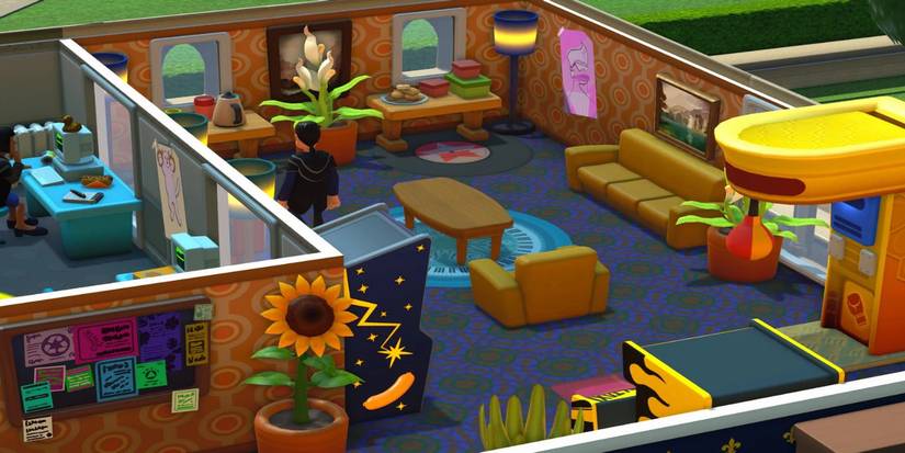 The staff room in Two Point Campus