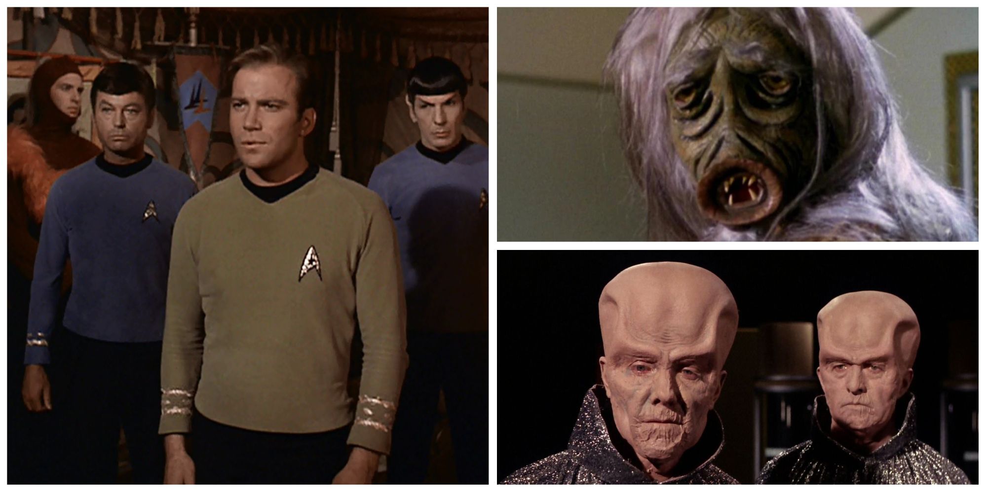 captain kirk, bones and spock with alien creatures from star trek the original series