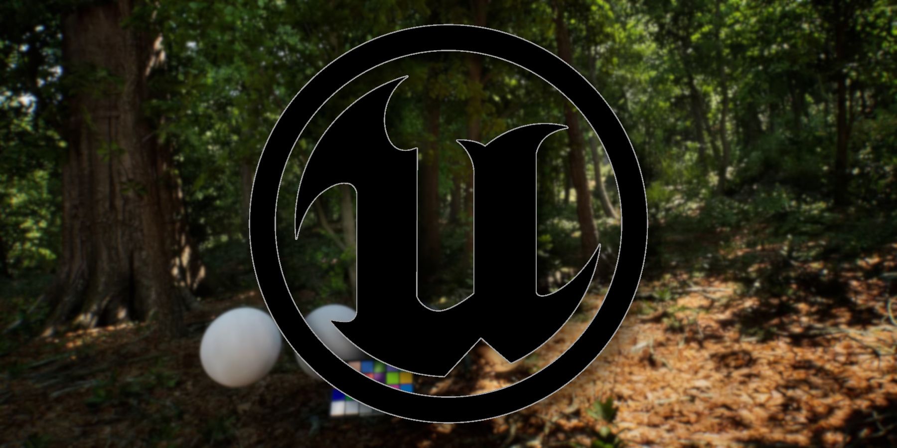 An image of a rendered forest with the Unreal Engine logo in the center.
