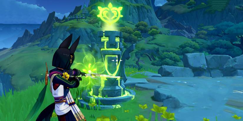 using dendrogran on elemental monuments in genshin impact