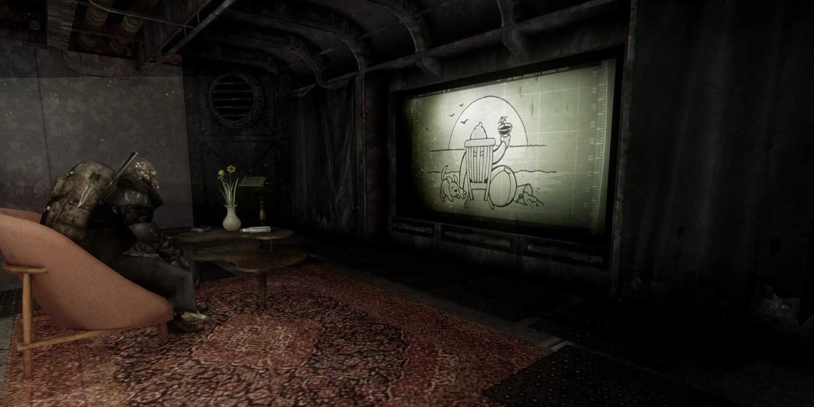 An explorer sits in front of a projector