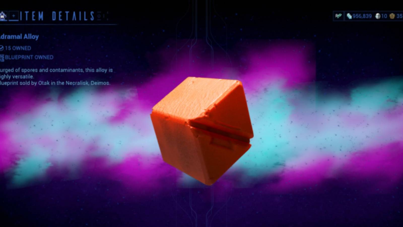 The Adramal Alloy preview page on Warframe