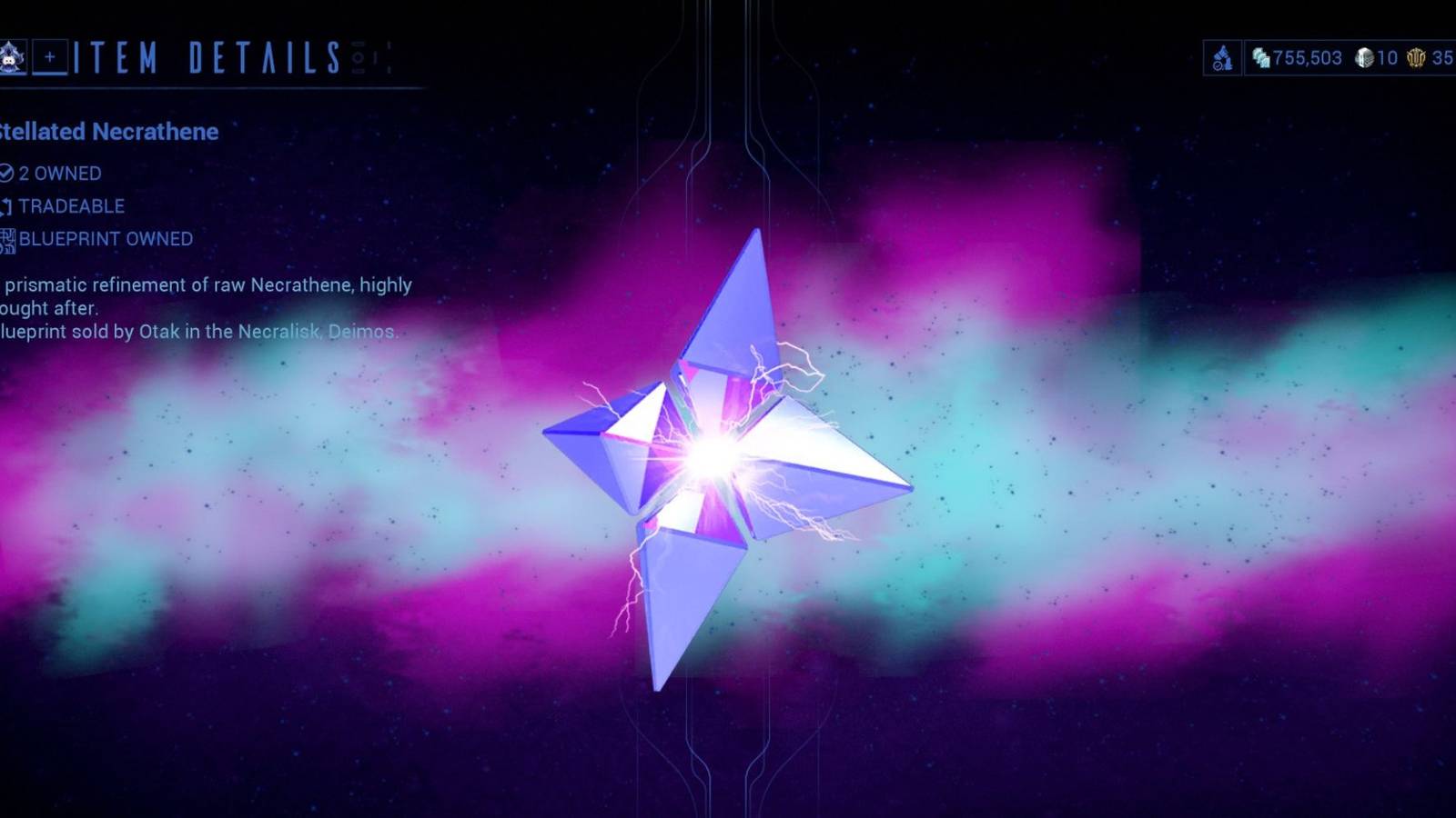 The Stellated Necrathene preview on Warframe inventory