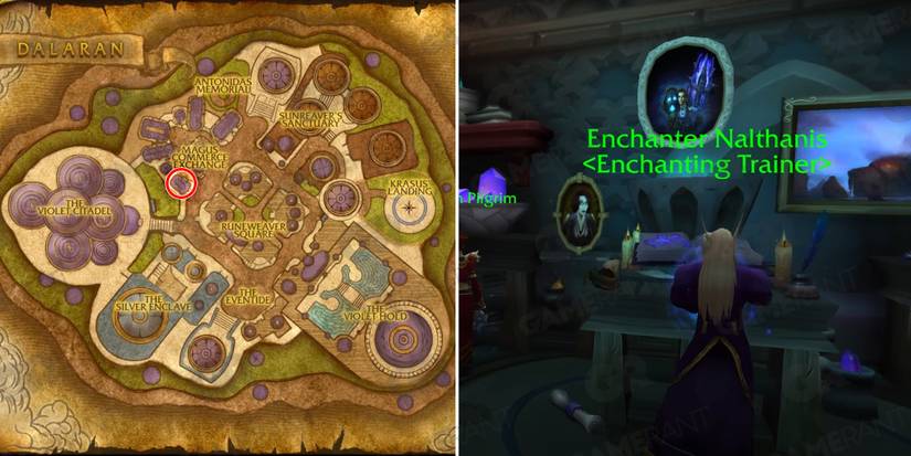 screenshot of location of enchanting trainer nalthanis in wrath classic wotlk
