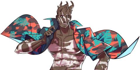 The Wraith in a tropical patterned shirt in Hooked on You