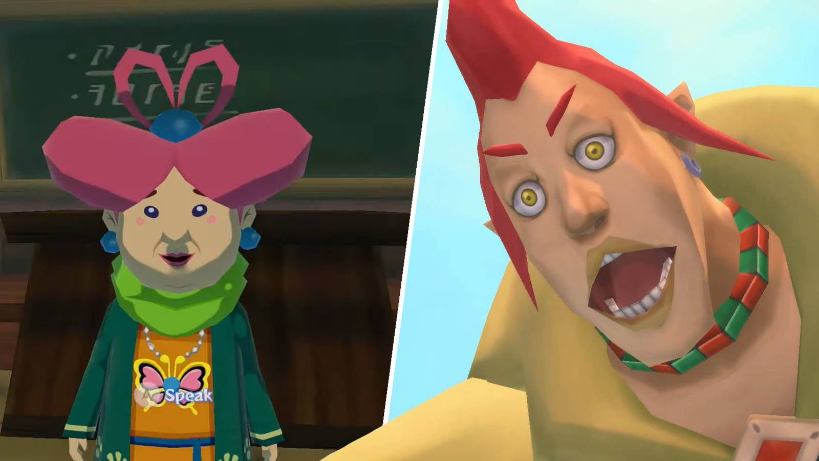 Mrs. Marie and Groose from the Legend of Zelda series