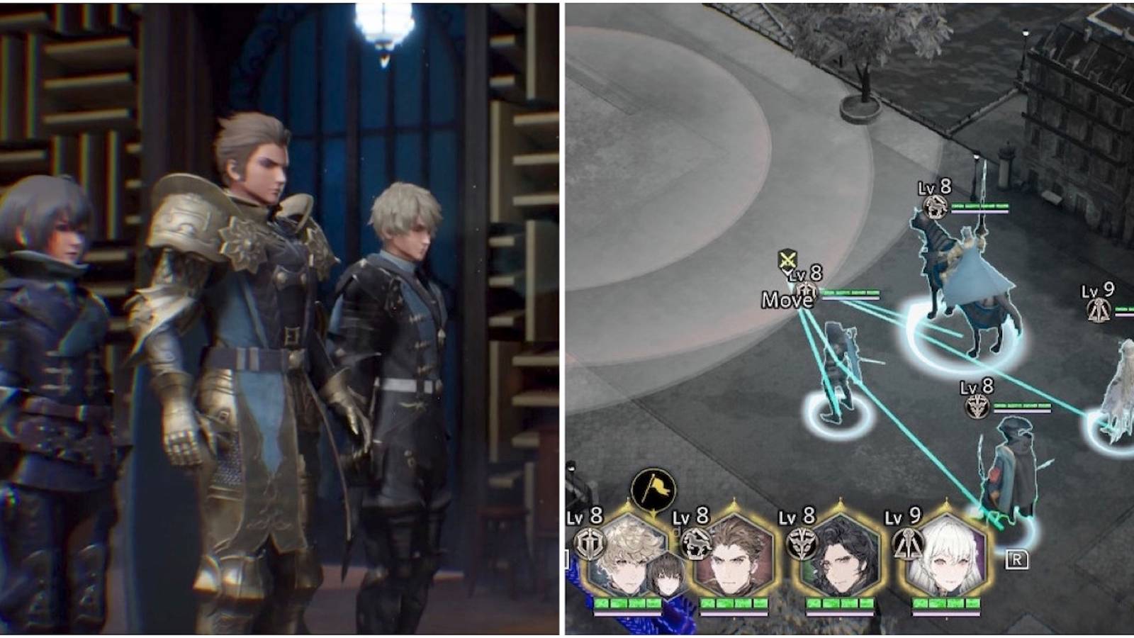 A cutscene featuring characters and fighting enemies in The Diofield Chronicle