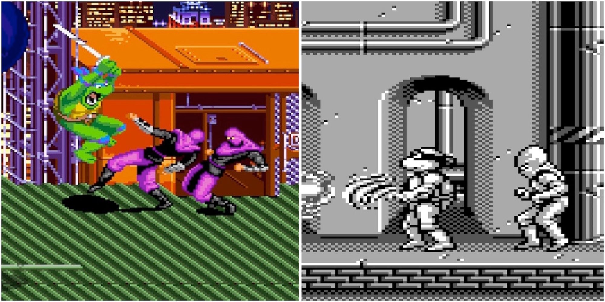 Fighting enemies in Teenage Mutant Ninja Turtles-The Cowabunga Collection