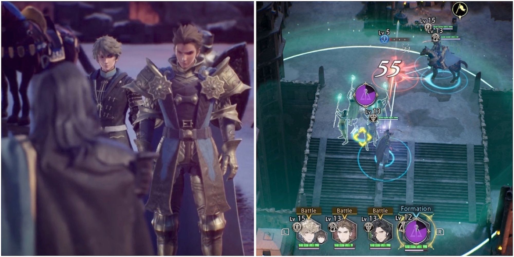 A cutscene featuring characters and fighting enemies in The Diofield Chronicle