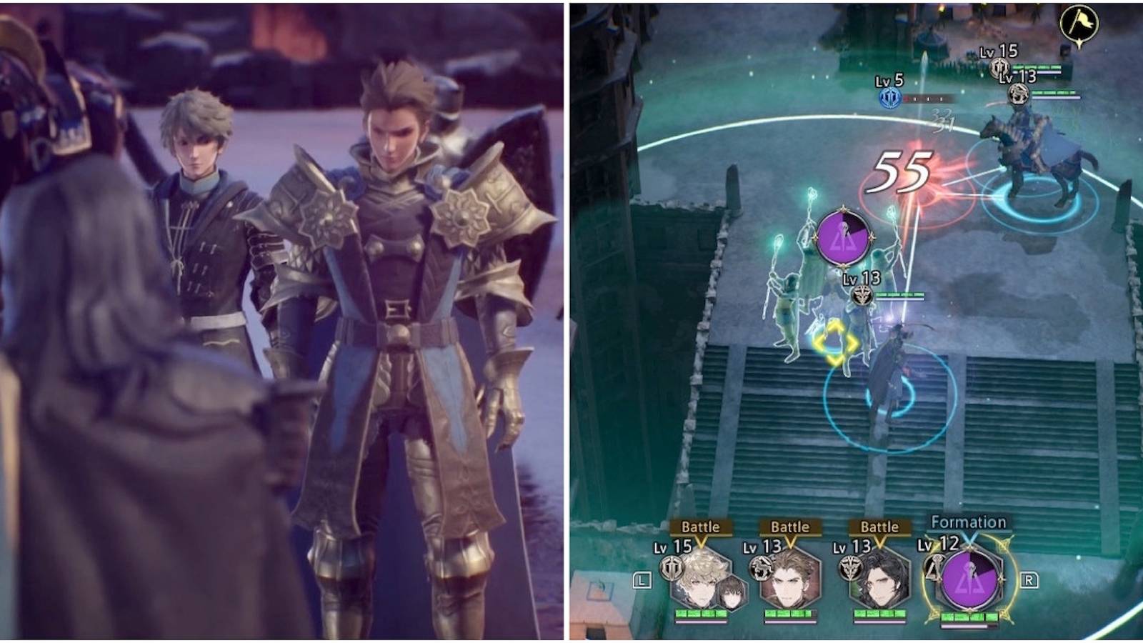 A cutscene featuring characters and fighting enemies in The Diofield Chronicle