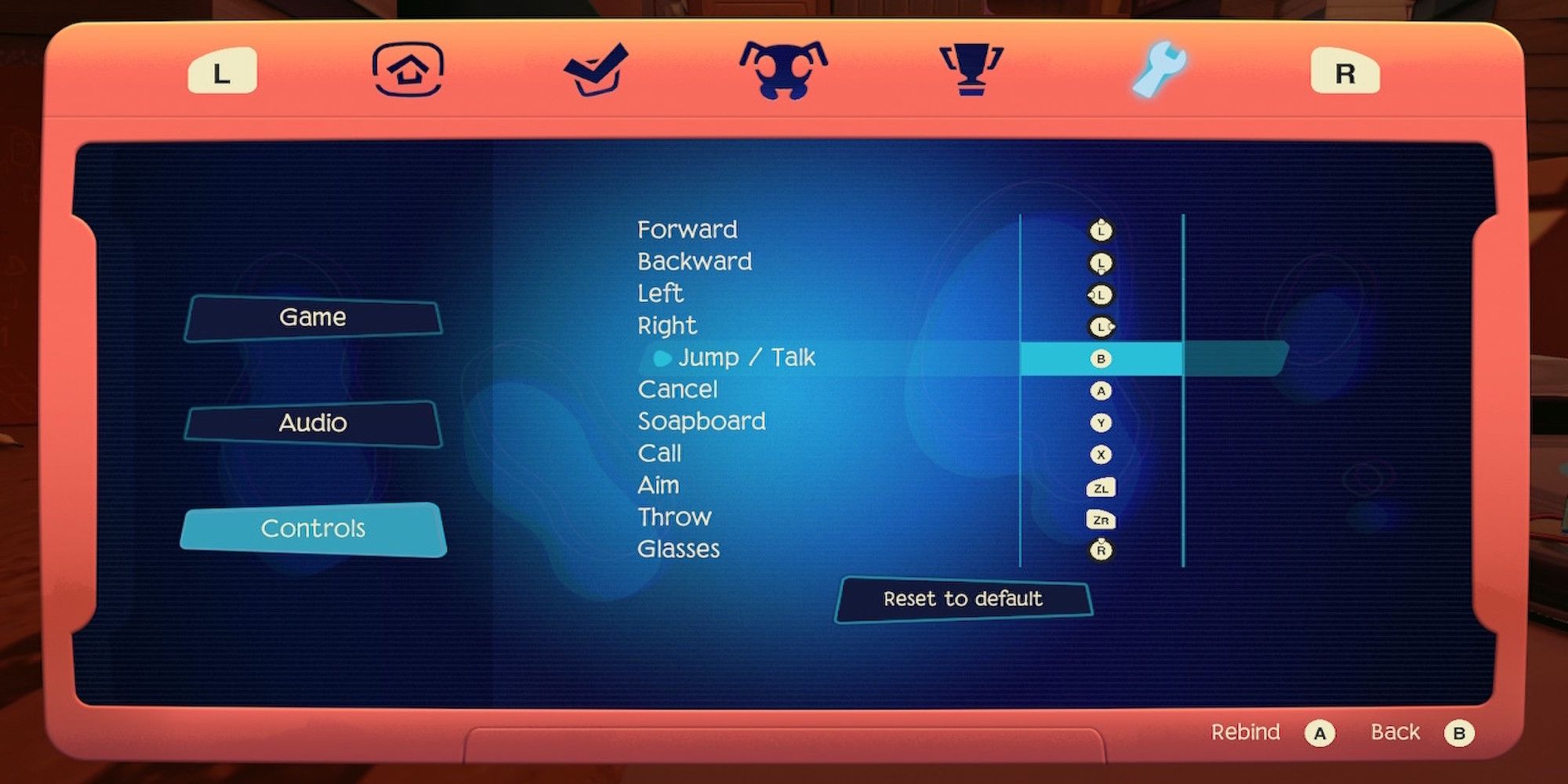 The controller menu in Tinykin