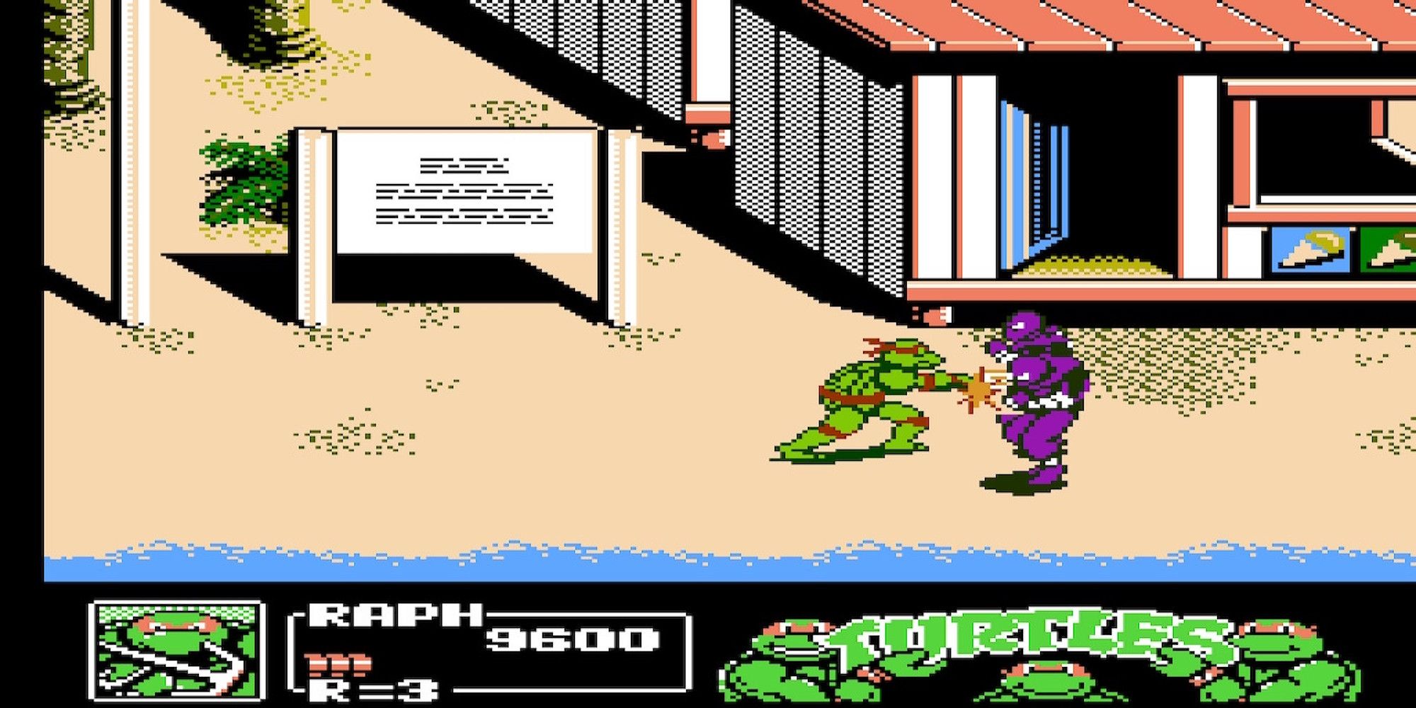 Fighting enemies in Teenage Mutant Ninja Turtles-The Cowabunga Collection