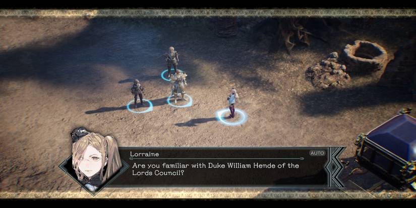 A cutscene featuring characters in The Diofield Chronicle