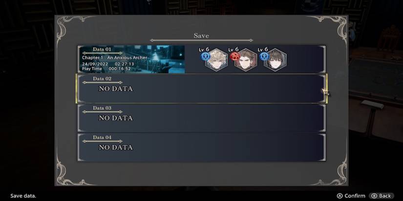 The save menu in The Diofield Chronicle