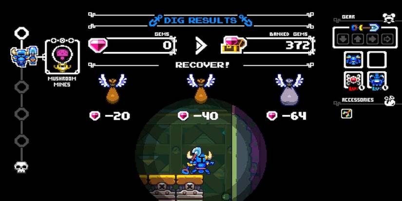 The death screen in Shovel Knight Dig