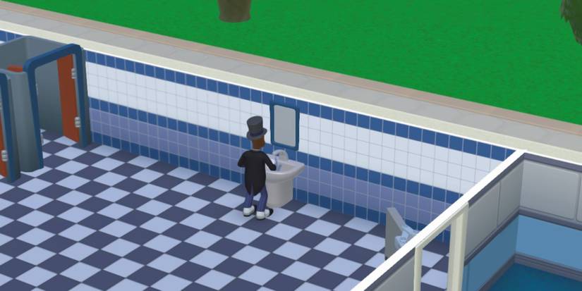 A student washes their hands in Two Point Campus