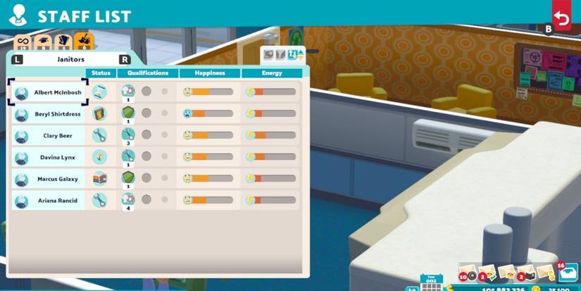 A list of janitors in Two Point Campus