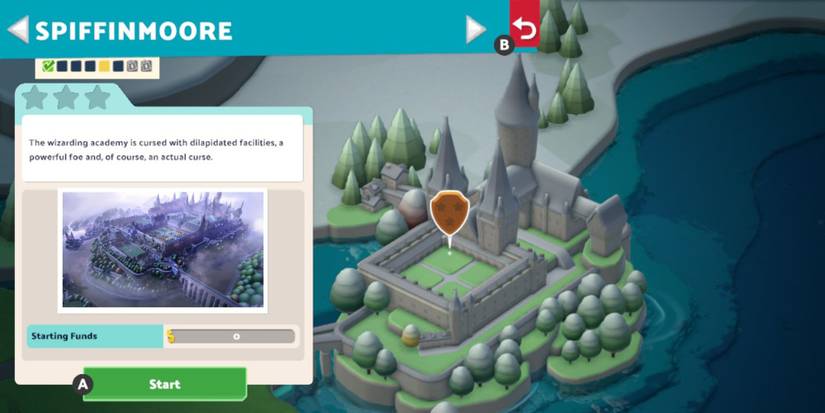 The level select screen on Spiffinmoore, Two Point Campus