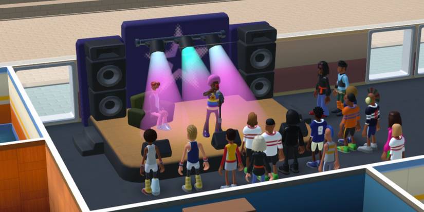 A talent show in Two Point Campus