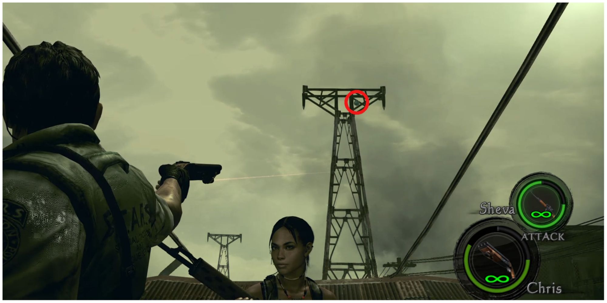 Resident Evil 5 chapter 2-2 emblem 1 on a pylon