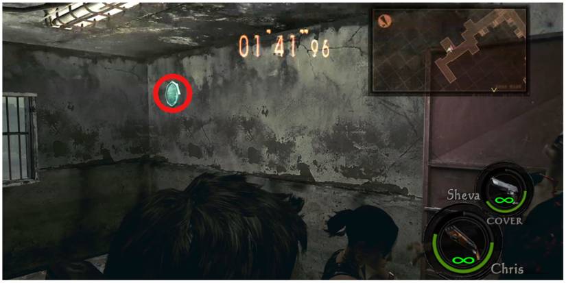 Resident Evil 5 chapter 3-2 emblem 2 on a wall