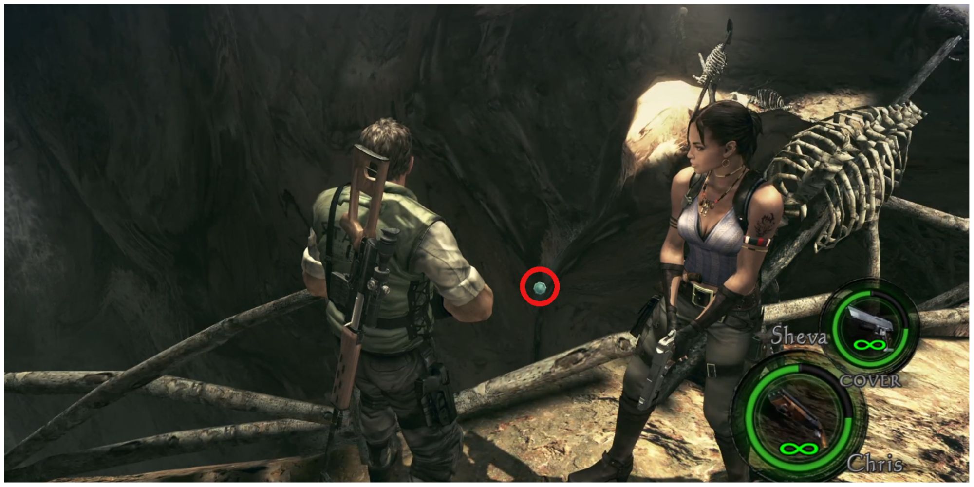 Resident Evil 5 chapter 4-1 emblem 1 in a ravine