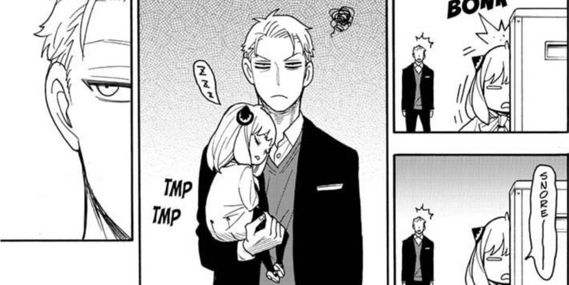 Loid Forger carries Anya after she fell asleep.