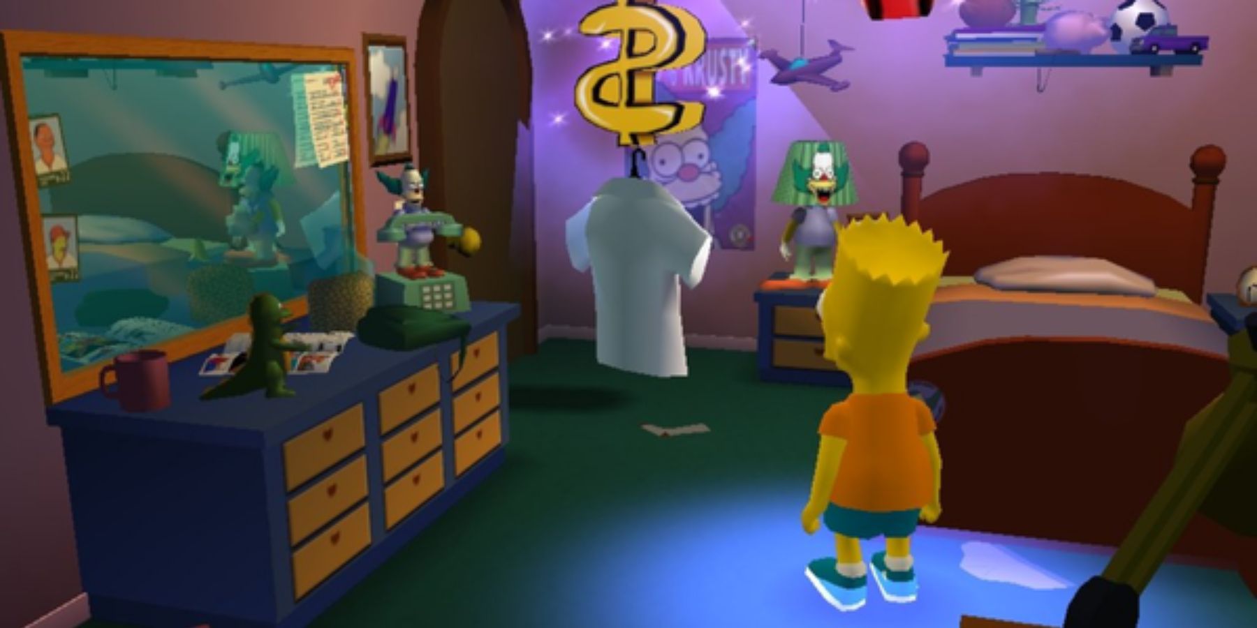 Bart staring at a floating t-shirt in The Simpsons Hit and Run