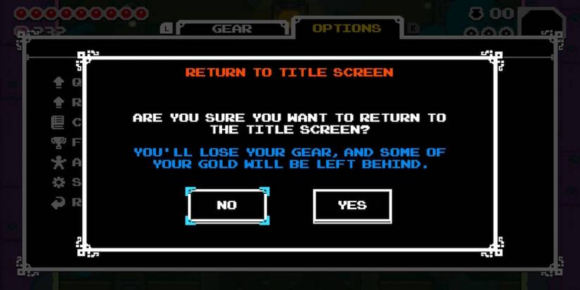 The quit menu in Shovel Knight Dig
