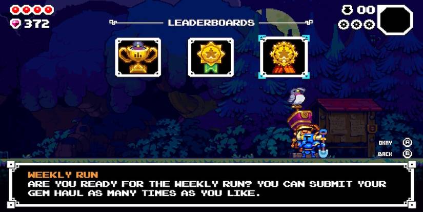 The leaderboards menu in Shovel Knight Dig