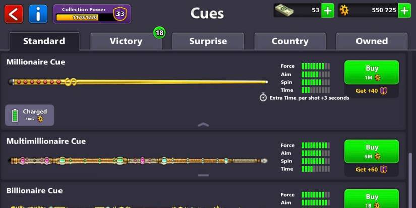 The Millionaire cue on 8 Ball Pool