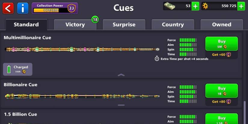 The multimillionaire cue on 8 Ball Pool