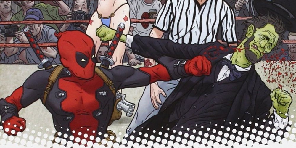 deadpool punching zombie abe lincoln in a boxing match