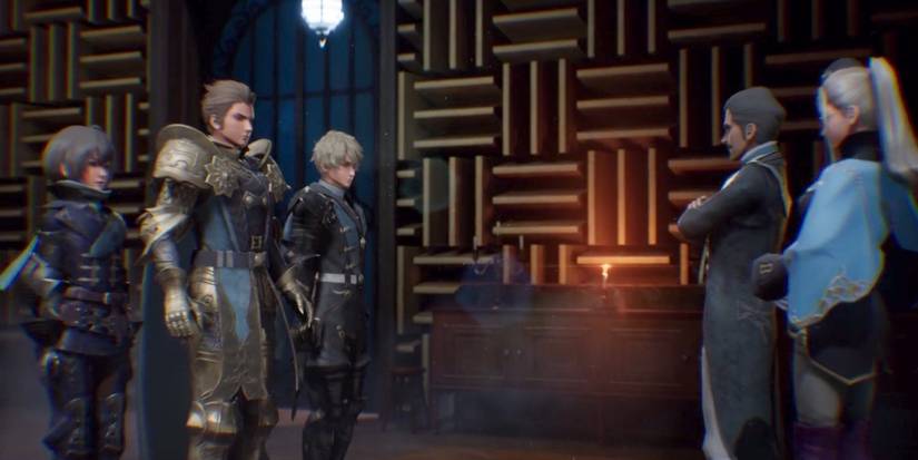 A cutscene featuring characters in The Diofield Chronicle