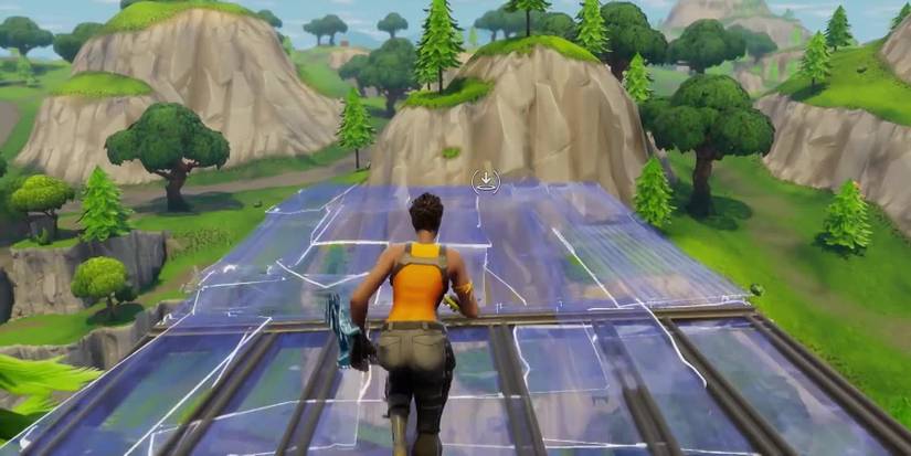 A Fortnite character building a base