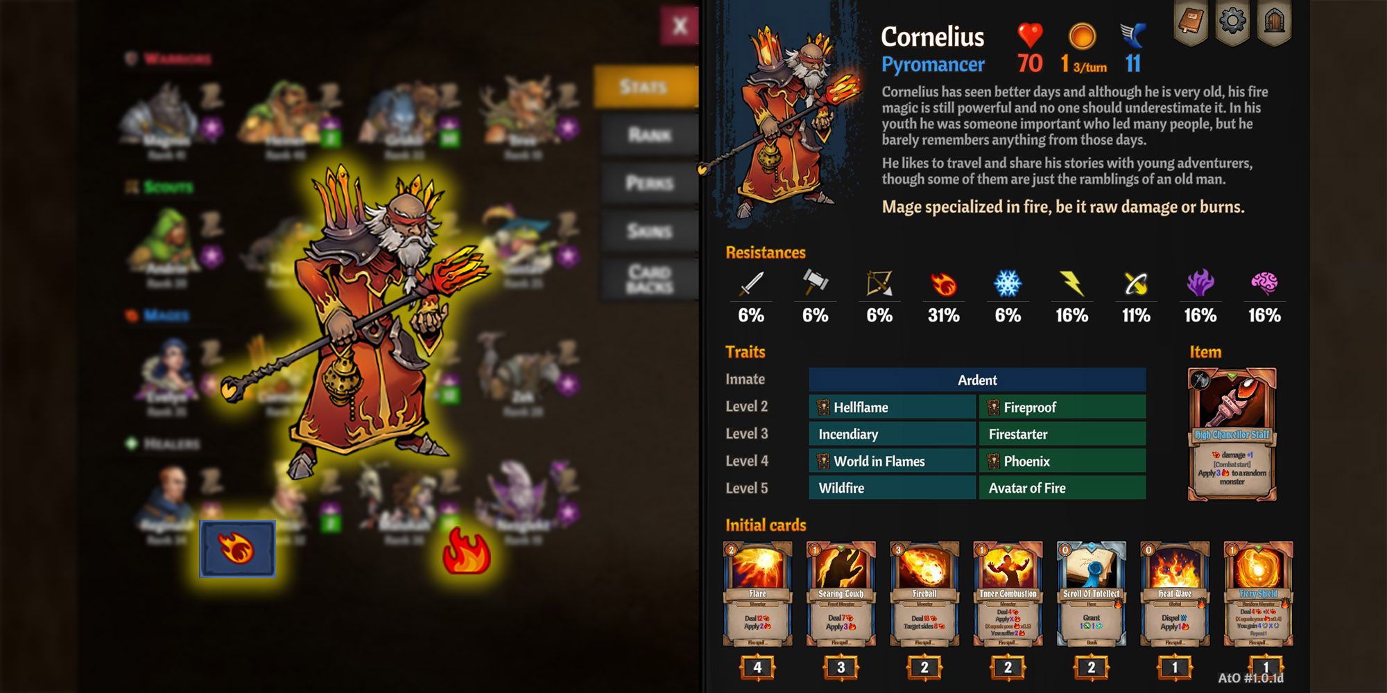 Across The Obelisk - Cornelius Character Sheet With Main Stats Overlaid On Top