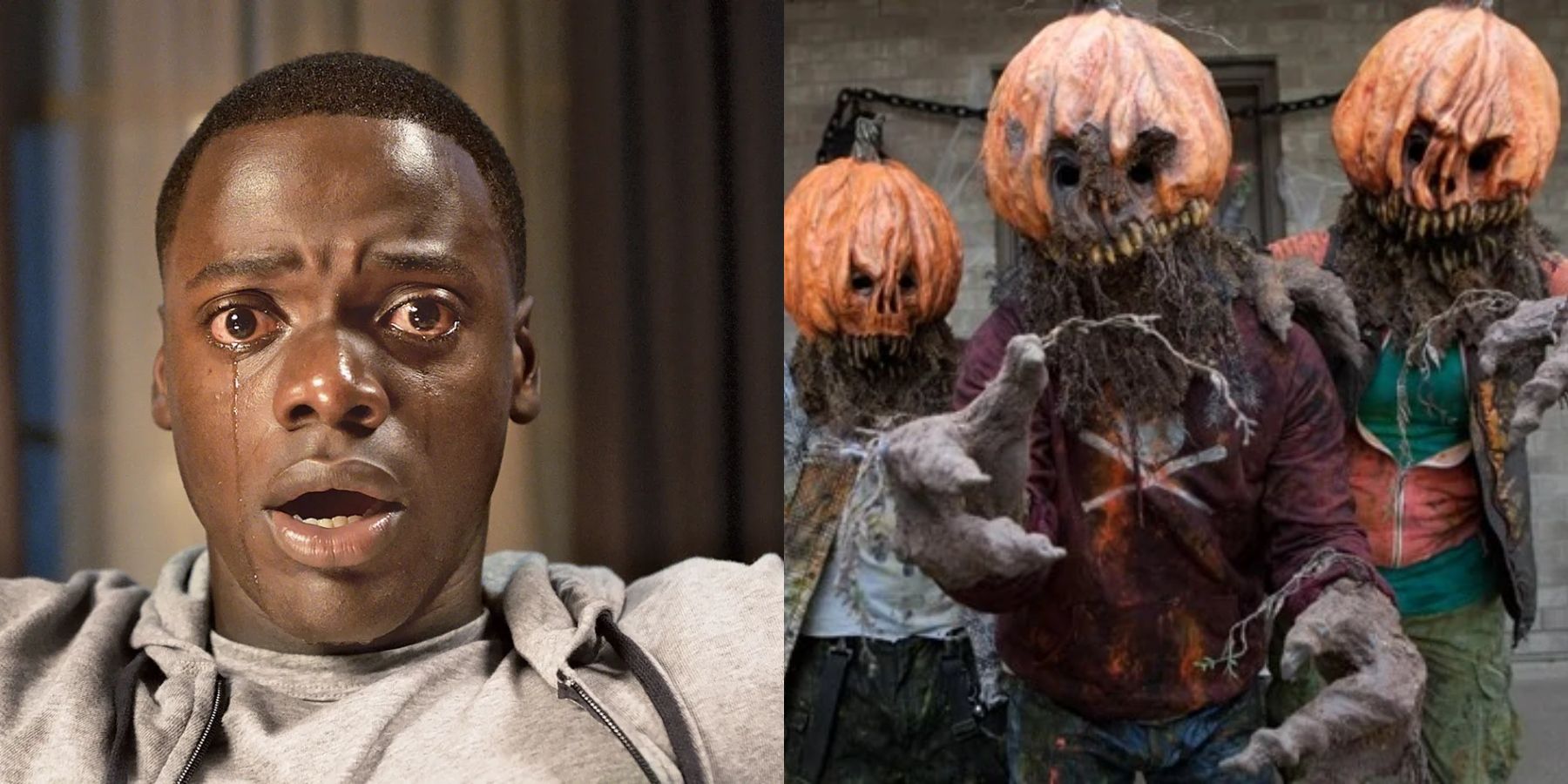 Split image of Chris from Get Out and a young boy with a pumpkinhead in The Haunting Hour