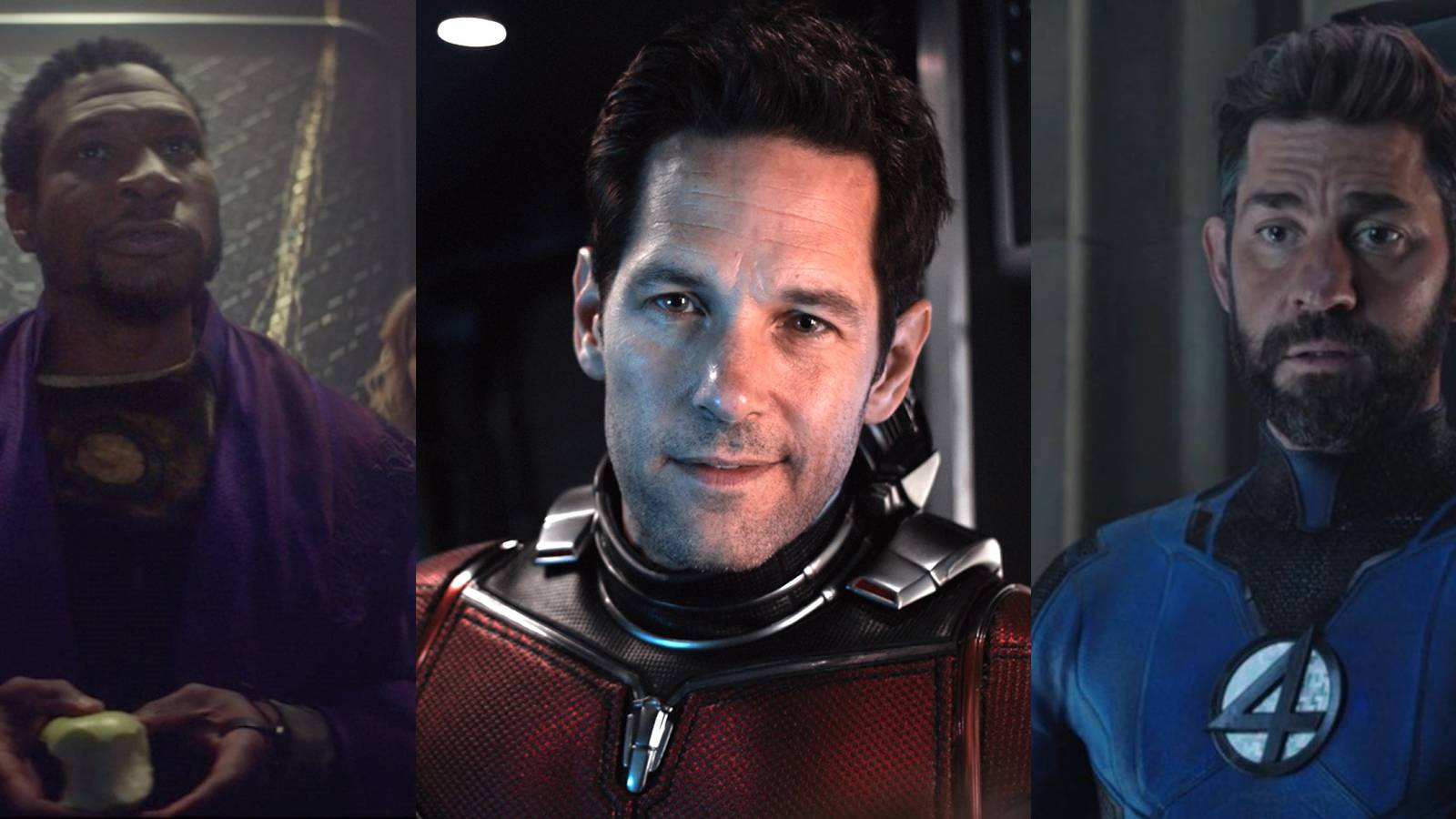He Who Remains eating an apple in Loki; Paul Rudd as Scott Lang in Ant Man; John Krasinski as Reed Richards in Doctor Strange 2