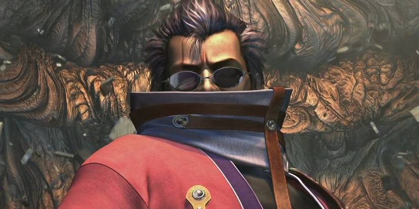 Auron standing before Tidus in Dream Zanarkand in Final Fantasy 10