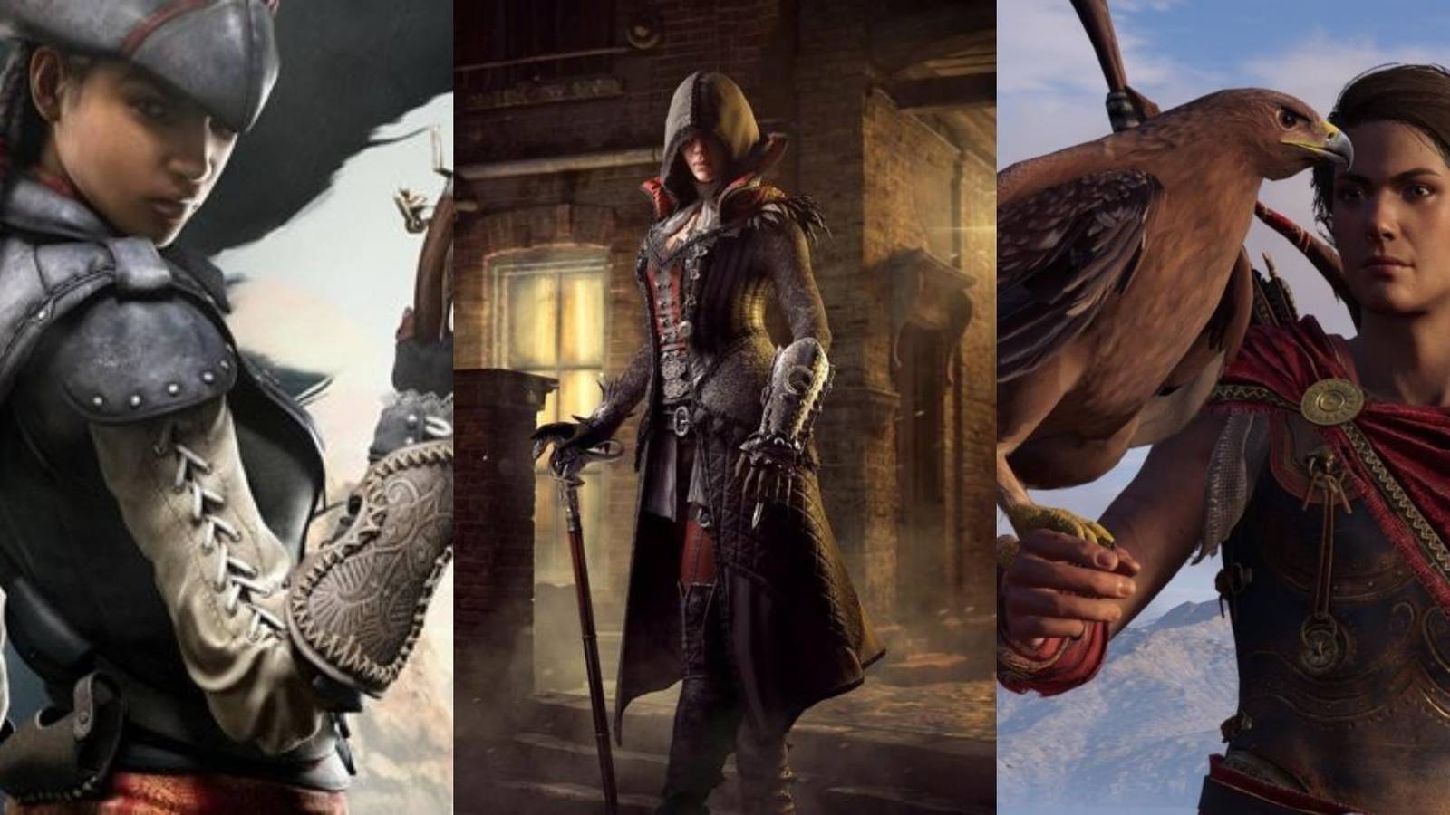 Aveline de Grandpré in Assassin's Creed III Liberation, Evie Frye in Assassin's Creed Syndicate, Kassandra in Assassin's Creed Odyssey