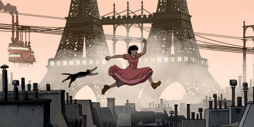 April and cat jumping Eiffel tower in April and the Extraordinary World