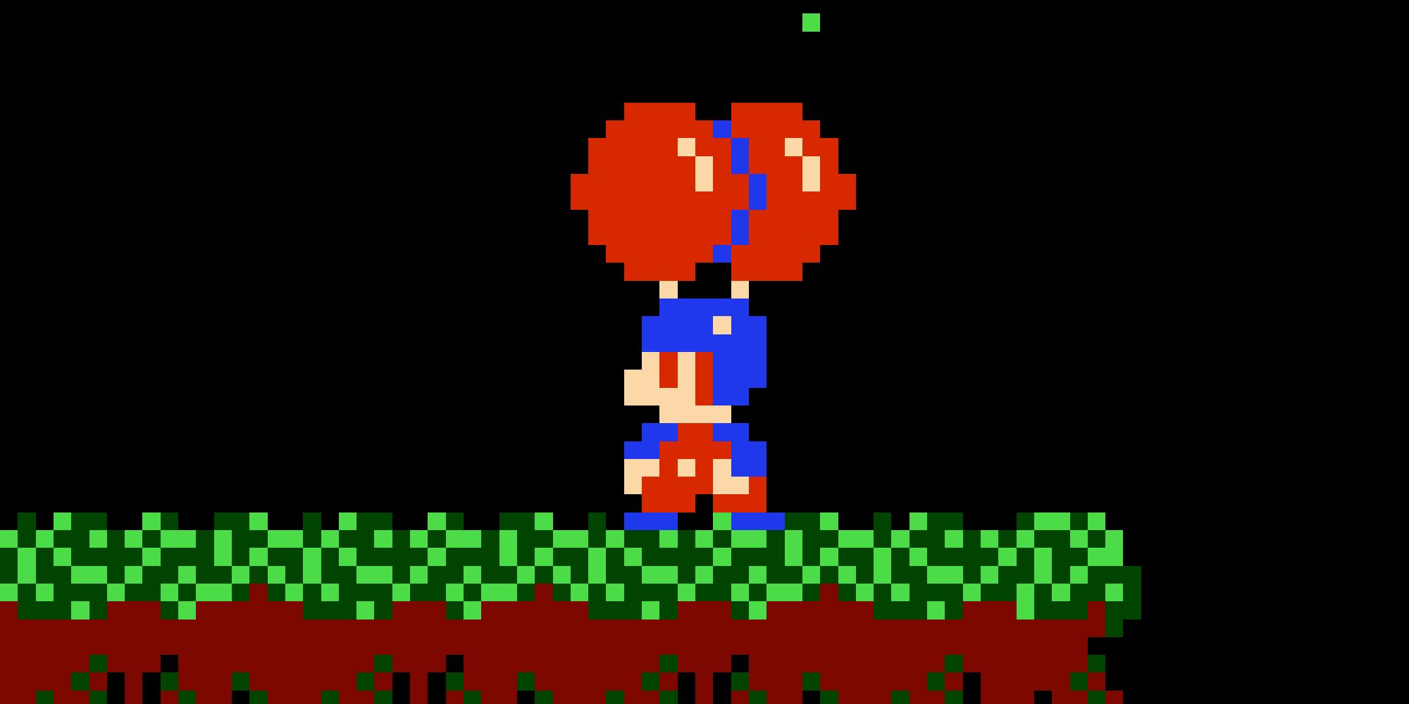 A grounded Balloon Fighter in Balloon Fight for NES