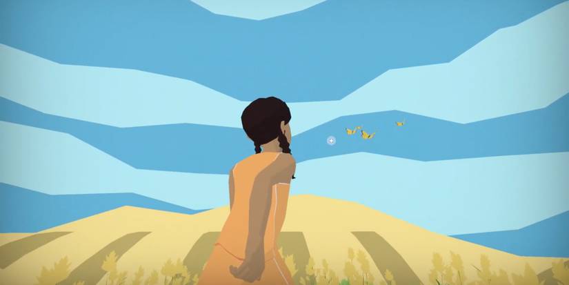 Player chases butterflies in the open.