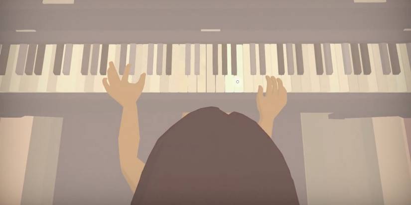 Player practices playing the piano in the game. 