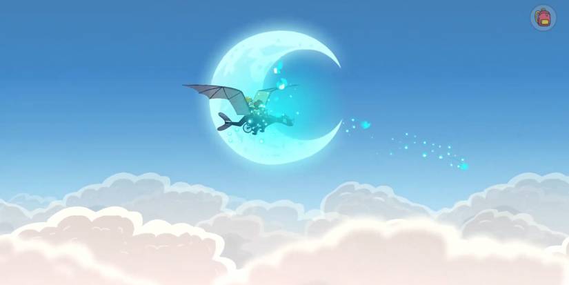 Player takes flight using a flying machine in Lost in Play