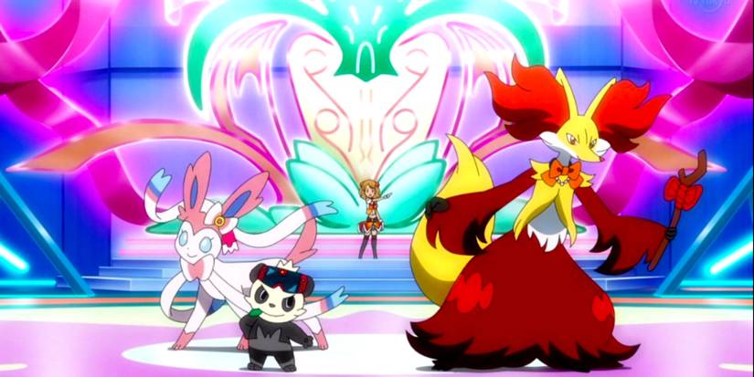Best Pokemon Performances Serena, Sylveon, Delphox, and Pancham Pokemon Journeys Netflix