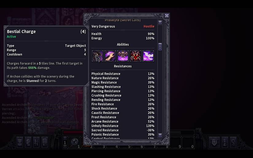 Information on Bestial Charge which has a range of 5 and a cooldown of 4.