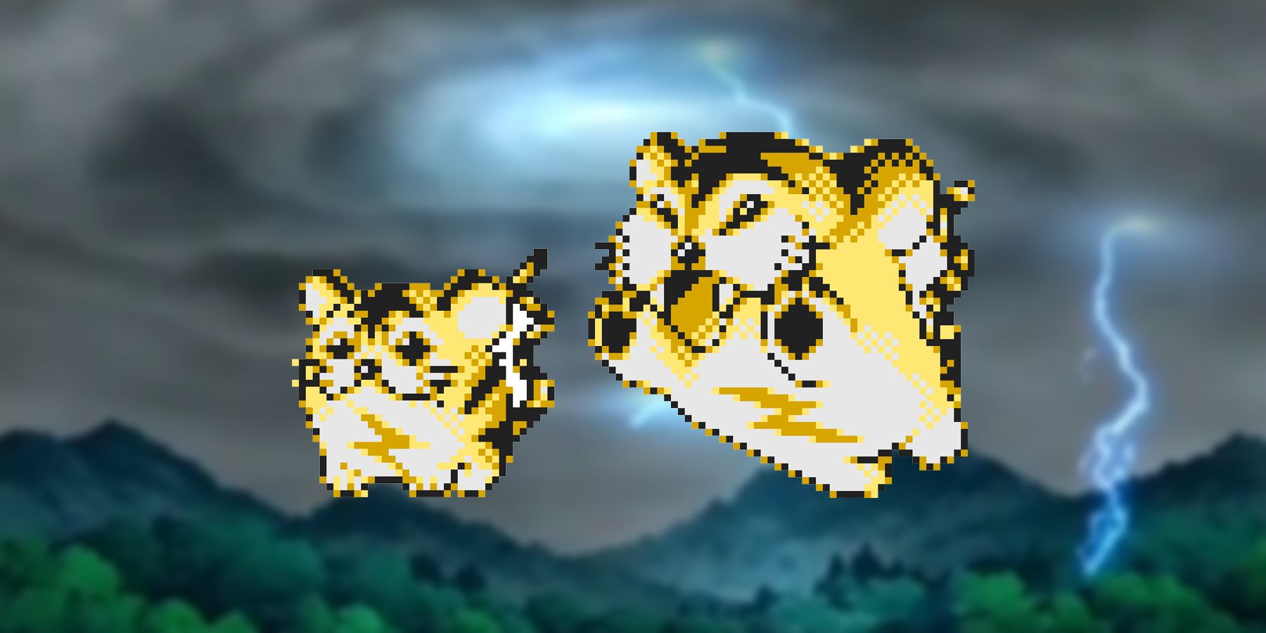 The beta designs for Kotora and Raitore scrapped from Pokemon Red and Blue as well as Gold and Silver