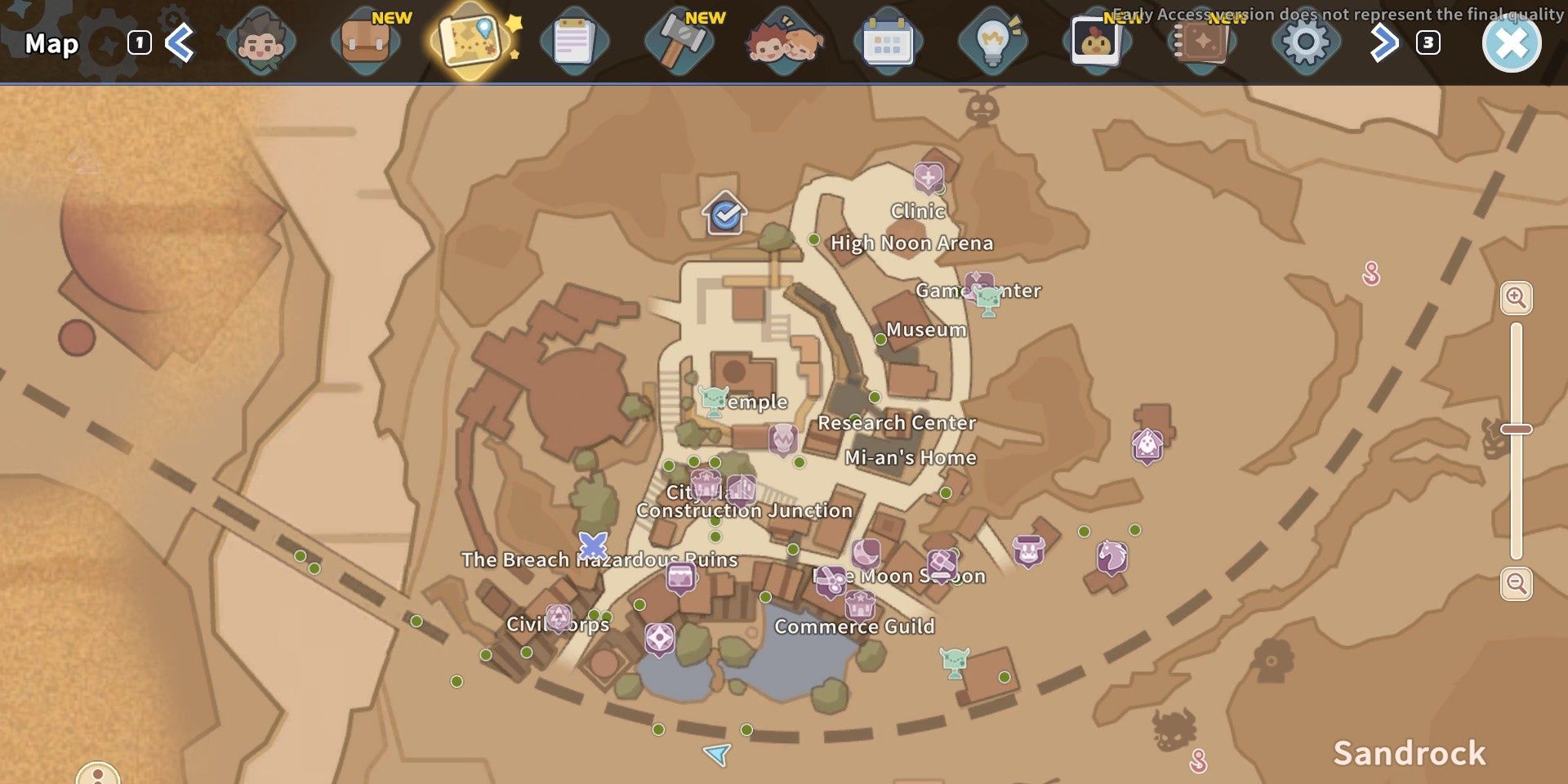 Map of Sandrock in My Time at Sandrock